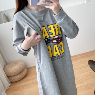 卫衣裙女显瘦遮肚子200斤哺乳连衣裙 加绒中长款 8273孕妇装 秋冬装