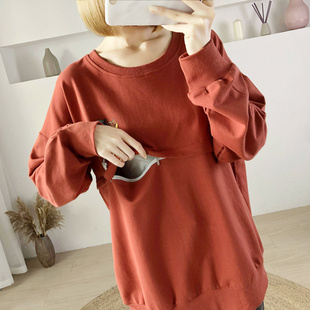 宽松秋冬喂奶卫衣女中长款 哺乳上衣长袖 孕妇装 辣妈春秋装 外出时尚