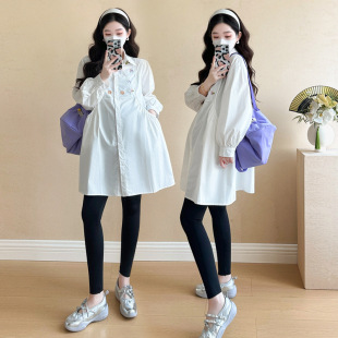 显瘦中长款 孕妇装 时尚 两件套刺绣衬衫 潮妈上衣 春装 连衣裙韩版 新款