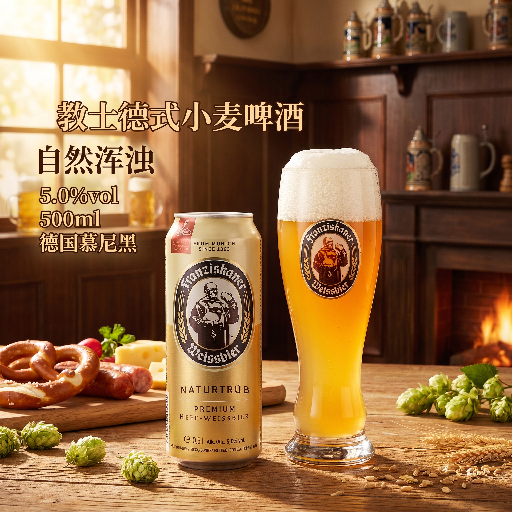进口德国教士啤酒小麦白啤范佳乐精酿500ml*24罐装整箱原装慕尼黑