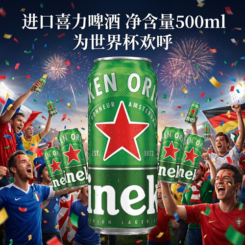 荷兰原装进口喜力啤酒500ml*24罐听Heineken黄啤整箱罐装特价临期
