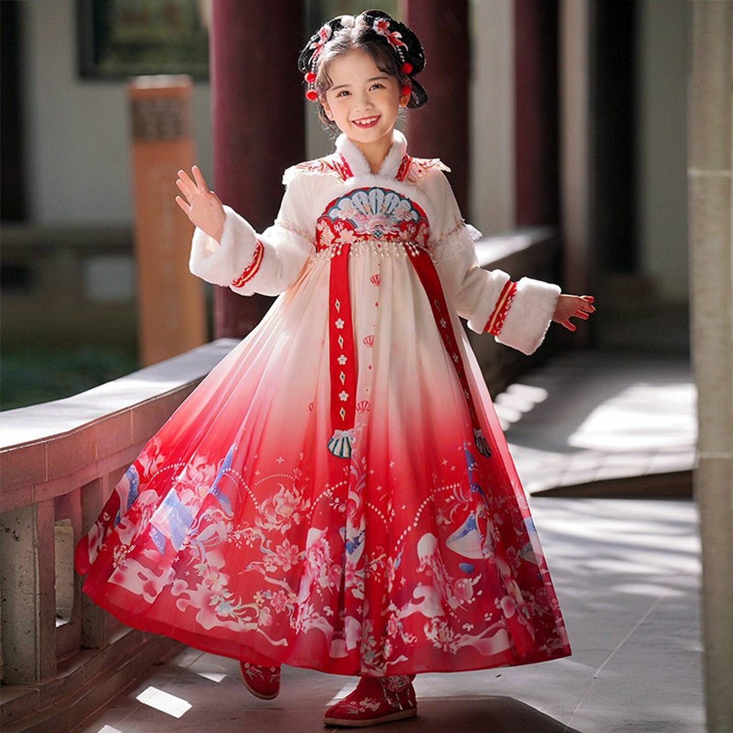 汉服女童冬季加绒古装古风连衣裙