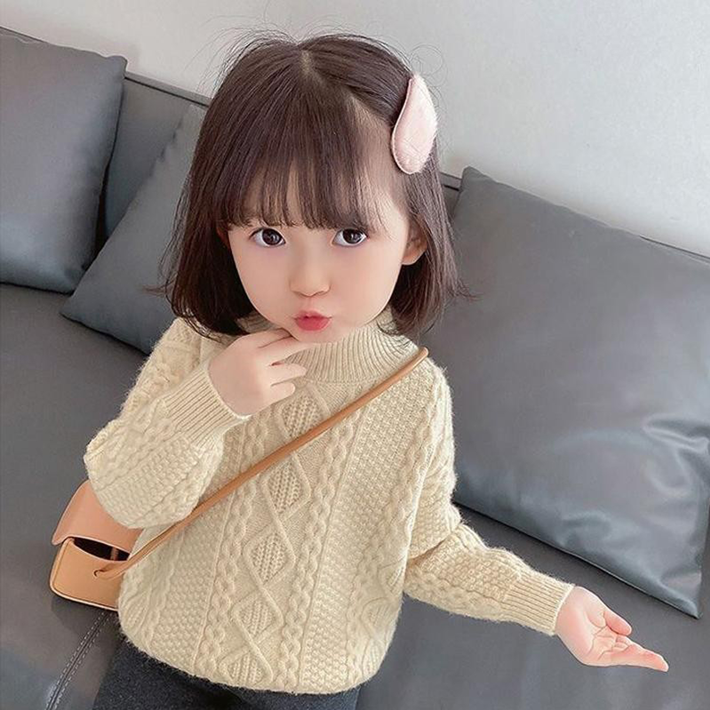 女童毛衣加绒加厚秋冬针织打底衫