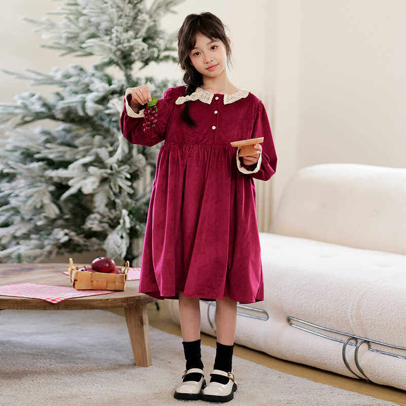 女童公主裙春秋装2026新款儿童装韩版森系丝绒连衣裙中大童礼服裙