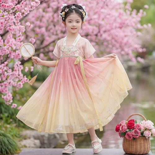 女童汉服夏季短袖超仙古装连衣裙