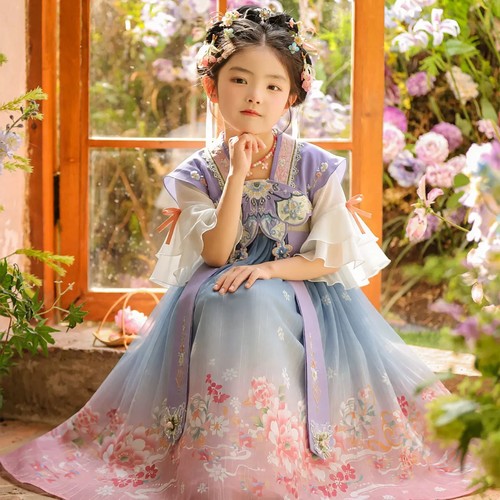 女童汉服夏季短袖超仙古装连衣裙