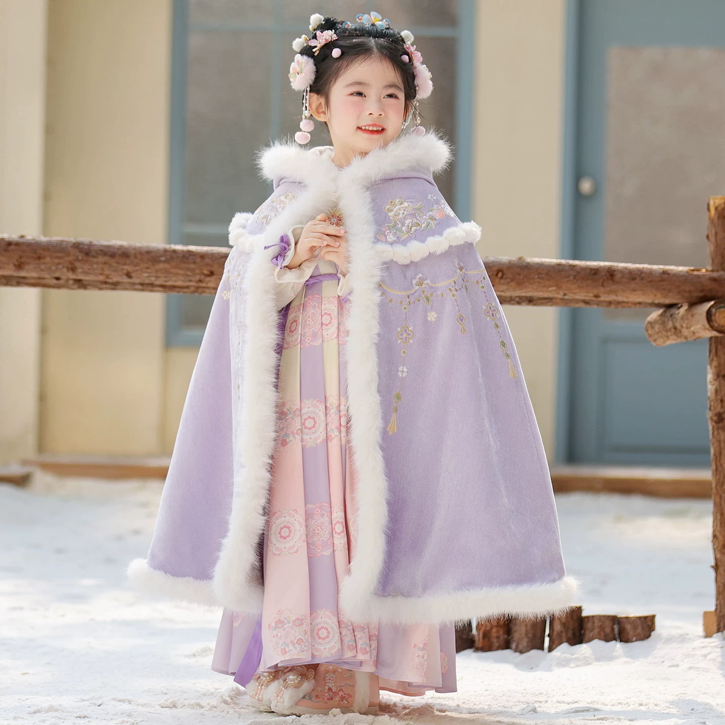 汉服女童冬季儿童中国风加厚斗篷