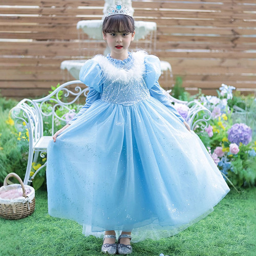 女童艾莎公主裙秋冬爱莎生日礼服