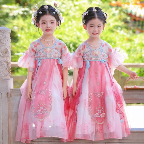 女童粉色汉服中国风夏季古风襦裙