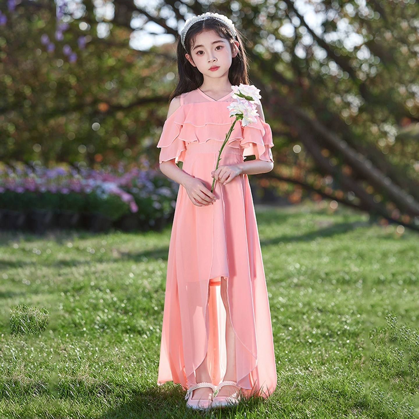 女童连衣裙夏季洋气中大童雪纺公主裙2026新款女孩薄款夏装沙滩裙