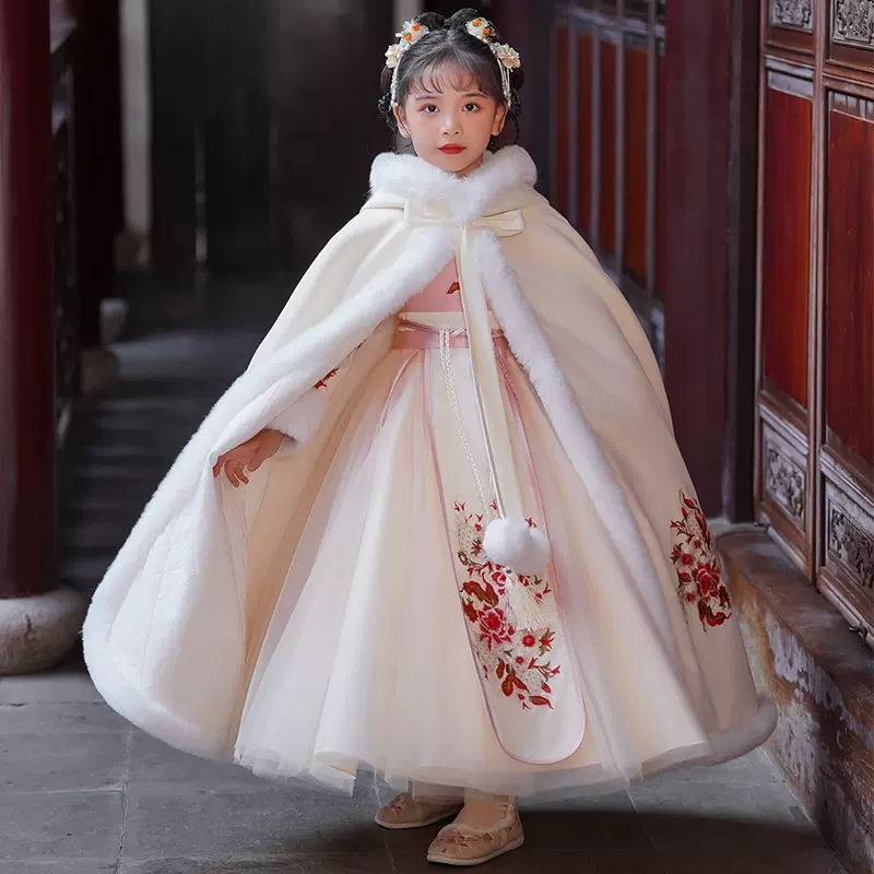 汉服女童冬装加绒连衣裙2026新款儿童古装冬季唐装国风新年拜年服