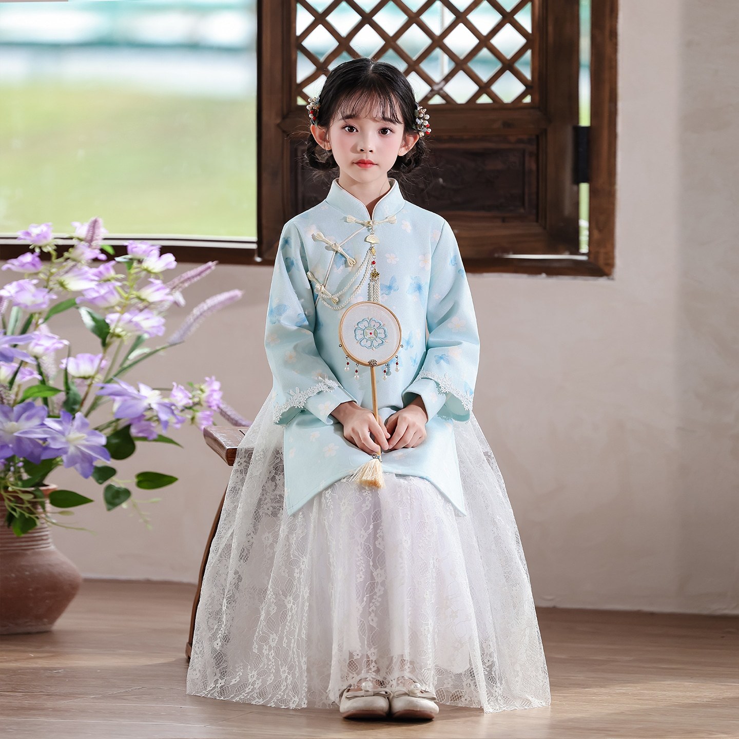 女童旗袍汉服秋装新中式国学裙子