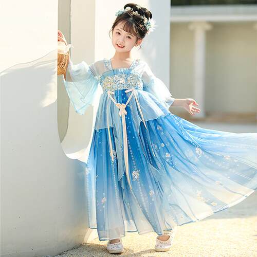汉服女童短袖连衣裙超仙古风唐装