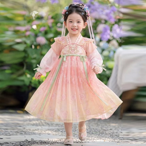 女童汉服秋季古风刺绣古装公主裙