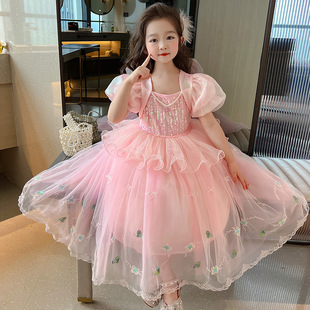 女童连衣裙夏季2026新款儿童粉色公主裙女孩高级感生日礼服蓬蓬裙