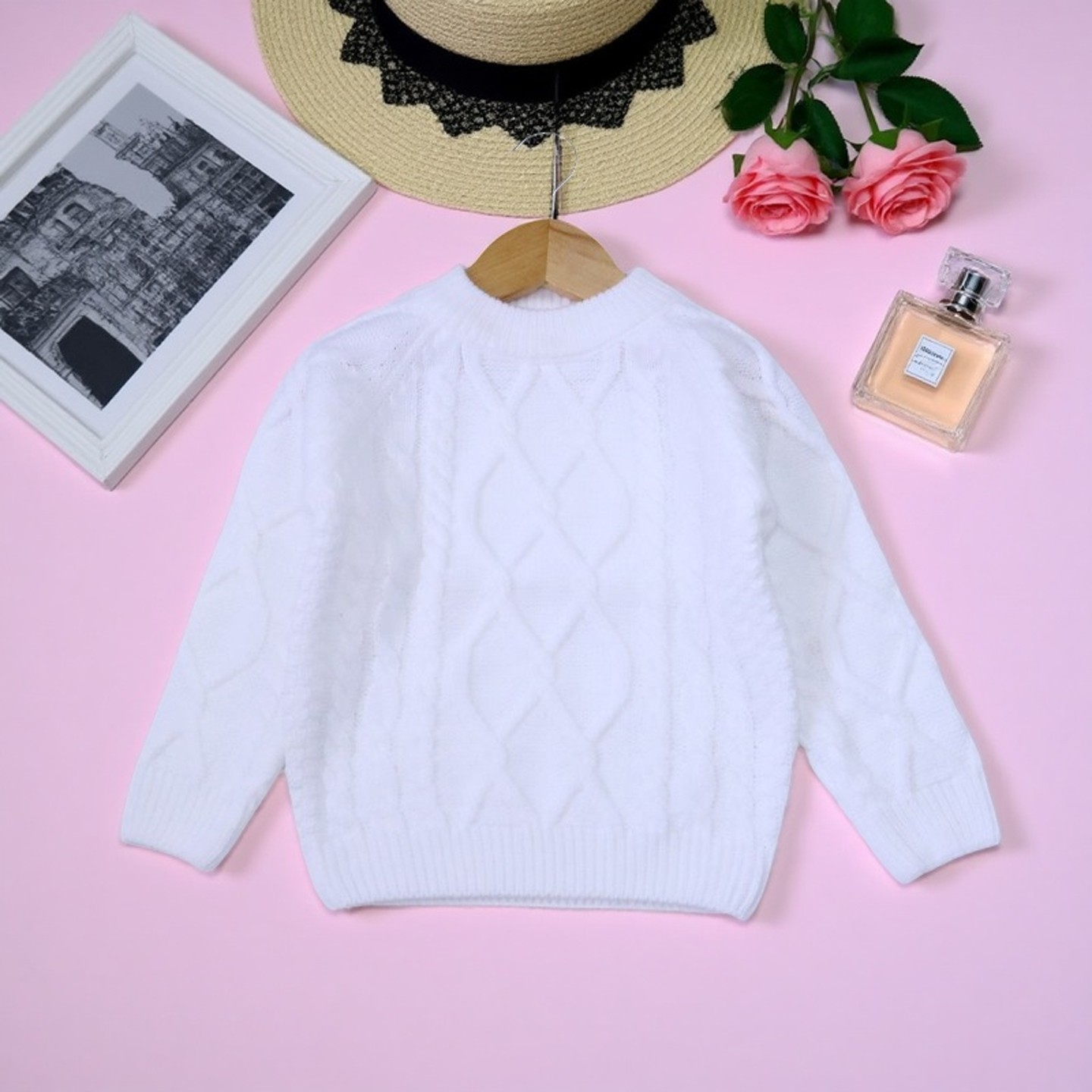 儿童纯白色毛衣加绒加厚秋冬针织