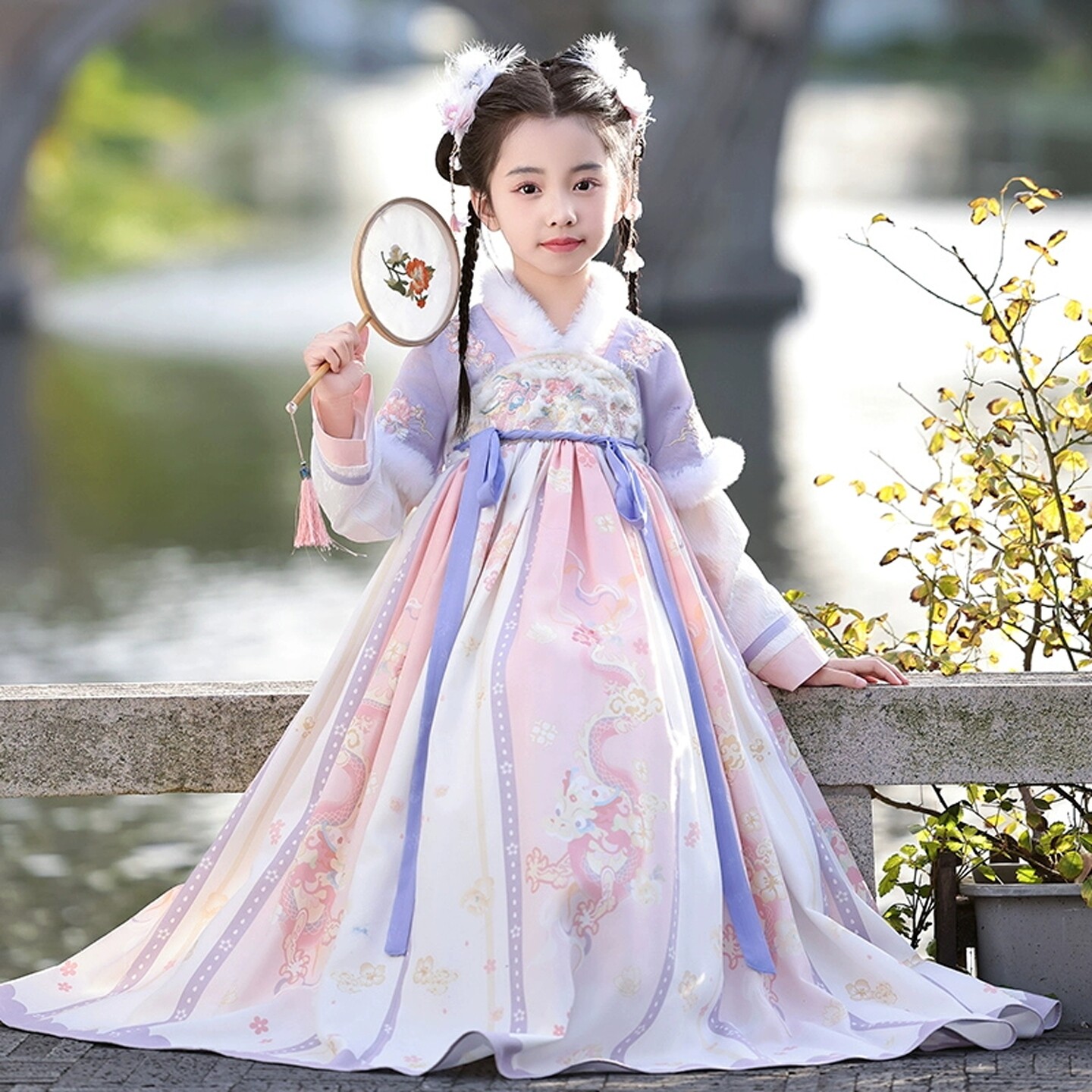 汉服女童秋冬加绒国风古装连衣裙