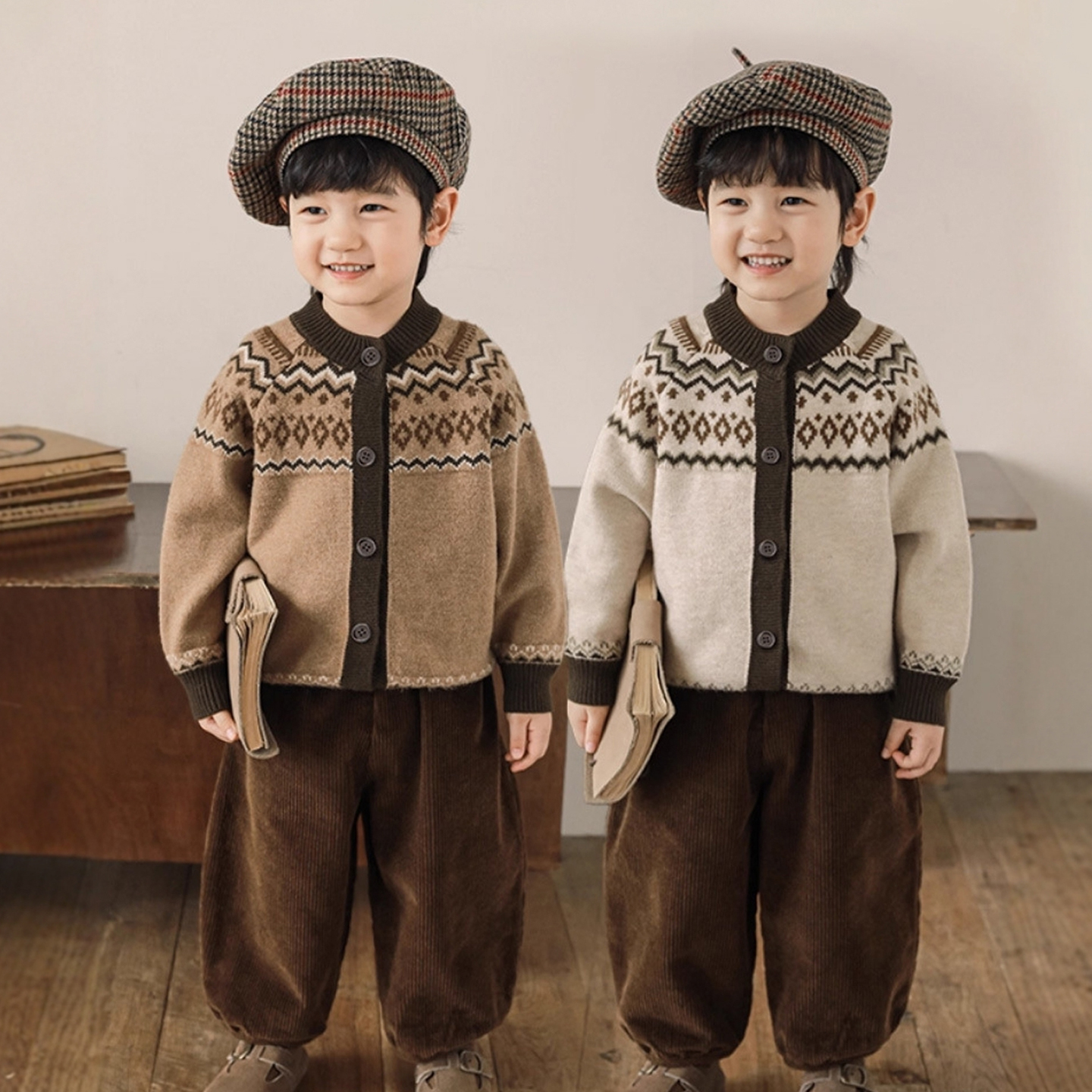 男童毛衣秋装2025新款复古英伦风儿童长袖开衫线衣男宝宝针织外套