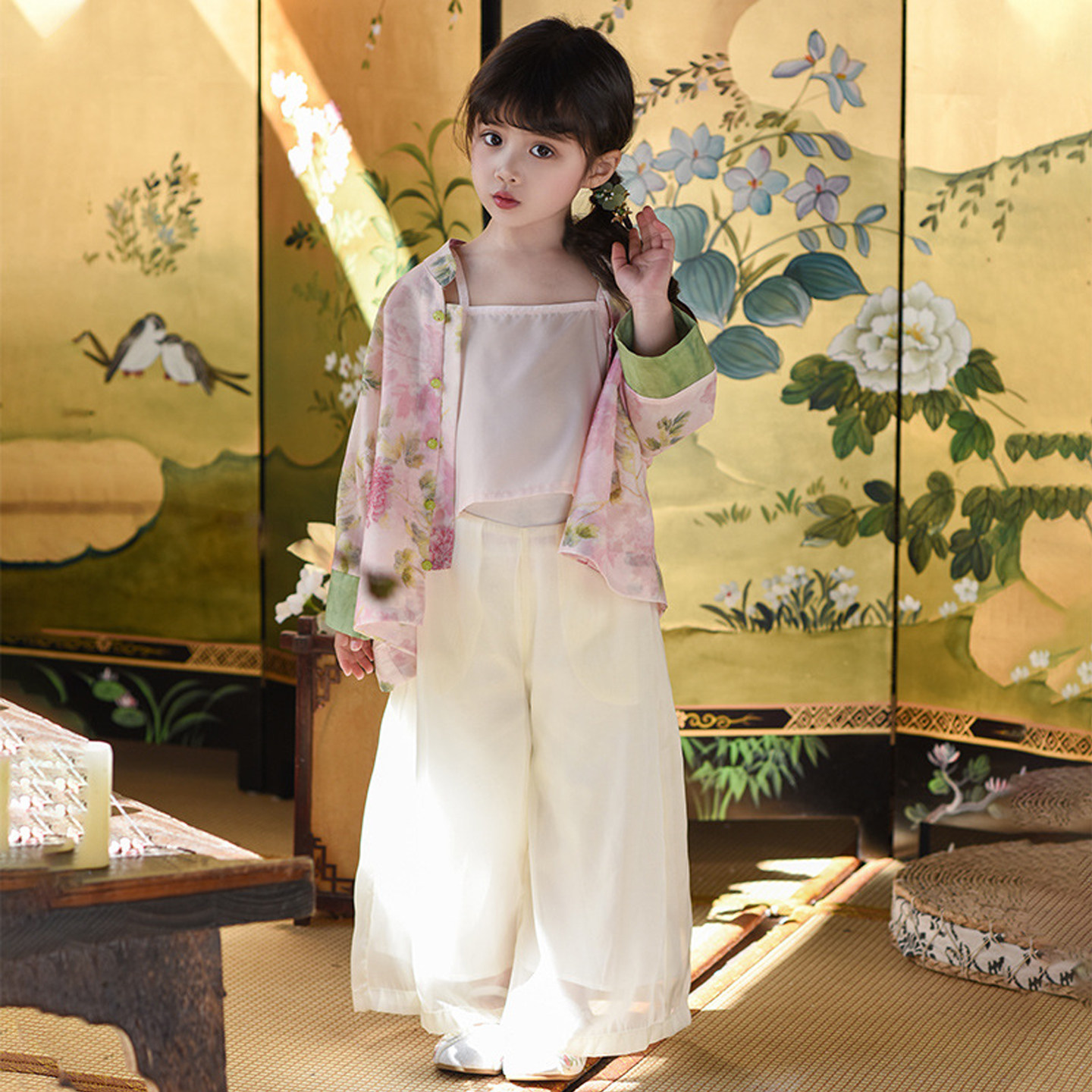 女童汉服夏季新中式阔腿裤三件套