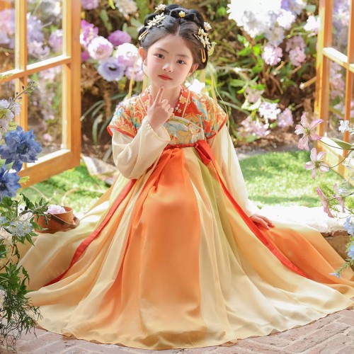 女童汉服春秋唐装女孩古装连衣裙