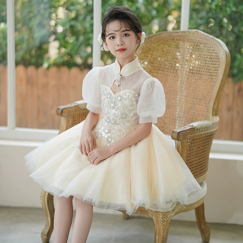 女童礼服公主裙夏季儿童短袖连衣裙女孩生日蓬蓬裙钢琴演奏演出服