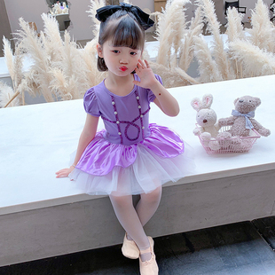 女童连衣裙夏季蓬蓬裙儿童苏菲亚芭蕾舞蹈服小女孩芭蕾练功服夏款