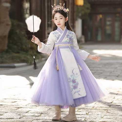 女童汉服秋冬唐装加绒古装连衣裙