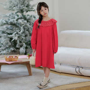 女童连衣裙春装2026新款儿童森系公主裙小女孩中大童秋冬长袖裙子