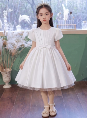 儿童白色礼服公主裙夏季2026新款女童网纱蓬蓬裙主持人钢琴演出服