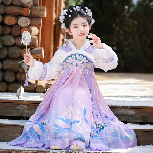 汉服女童冬装加绒唐装古风连衣裙