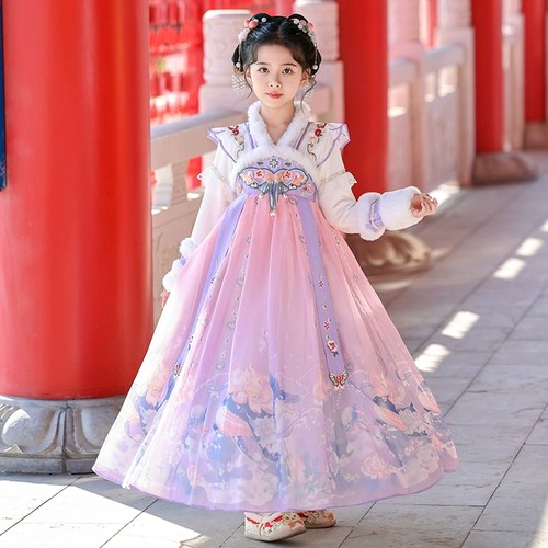 汉服女童秋冬古装连衣裙加绒唐装