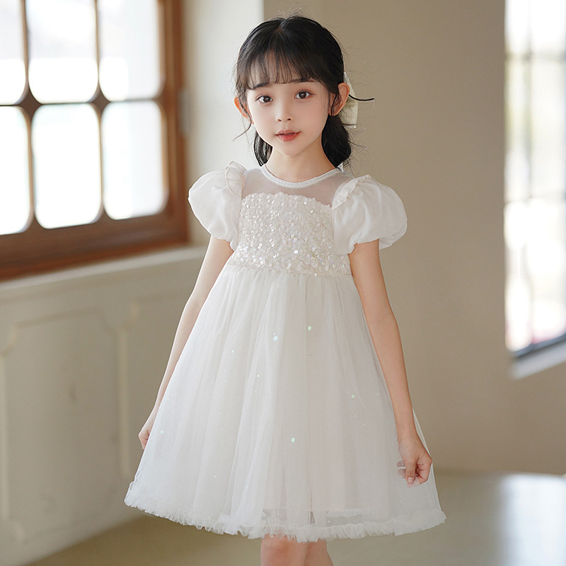 女童连衣裙夏装2025新款洋气小女孩白色礼服裙儿童夏季网纱公主裙