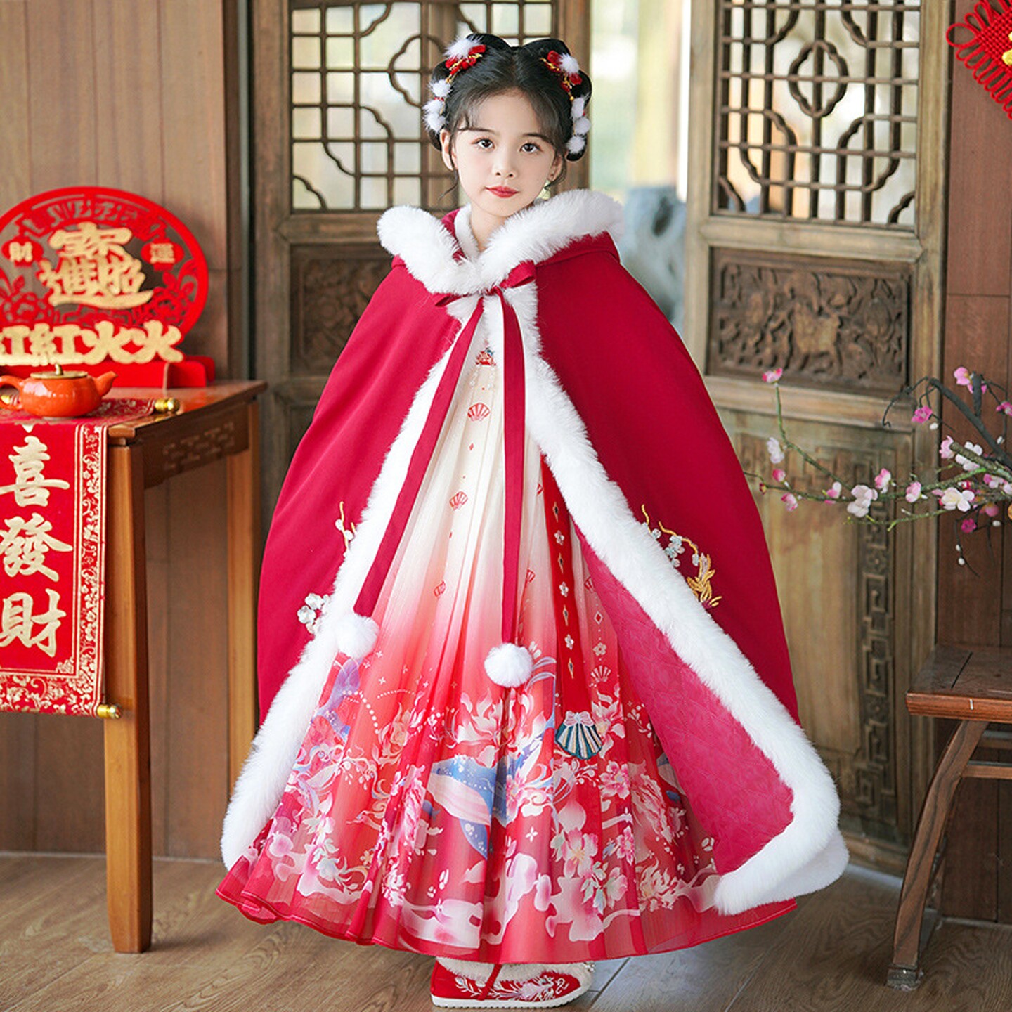 拜年服女童汉服冬季加绒新年唐装