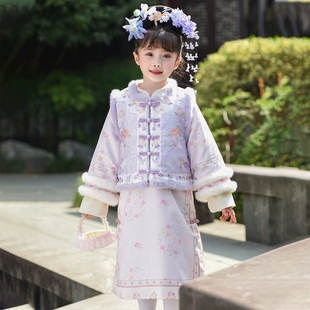 格格服女童汉服拜年服冬装加厚儿童古装清朝旗袍冬季女孩满族唐装