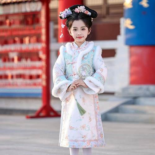 女童汉服冬季加厚旗袍清朝格格服
