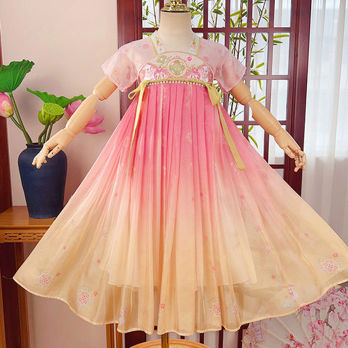 女童汉服夏季薄款唐装古风连衣裙