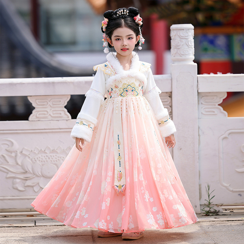 汉服女童连衣裙冬季加绒国风唐装