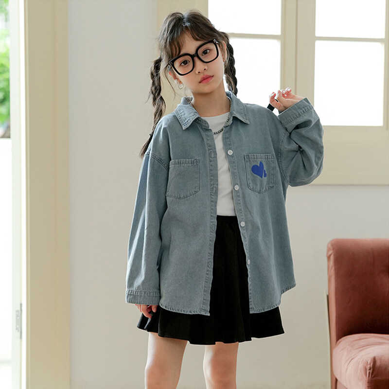 女童牛仔外套春秋衬衣韩版上衣