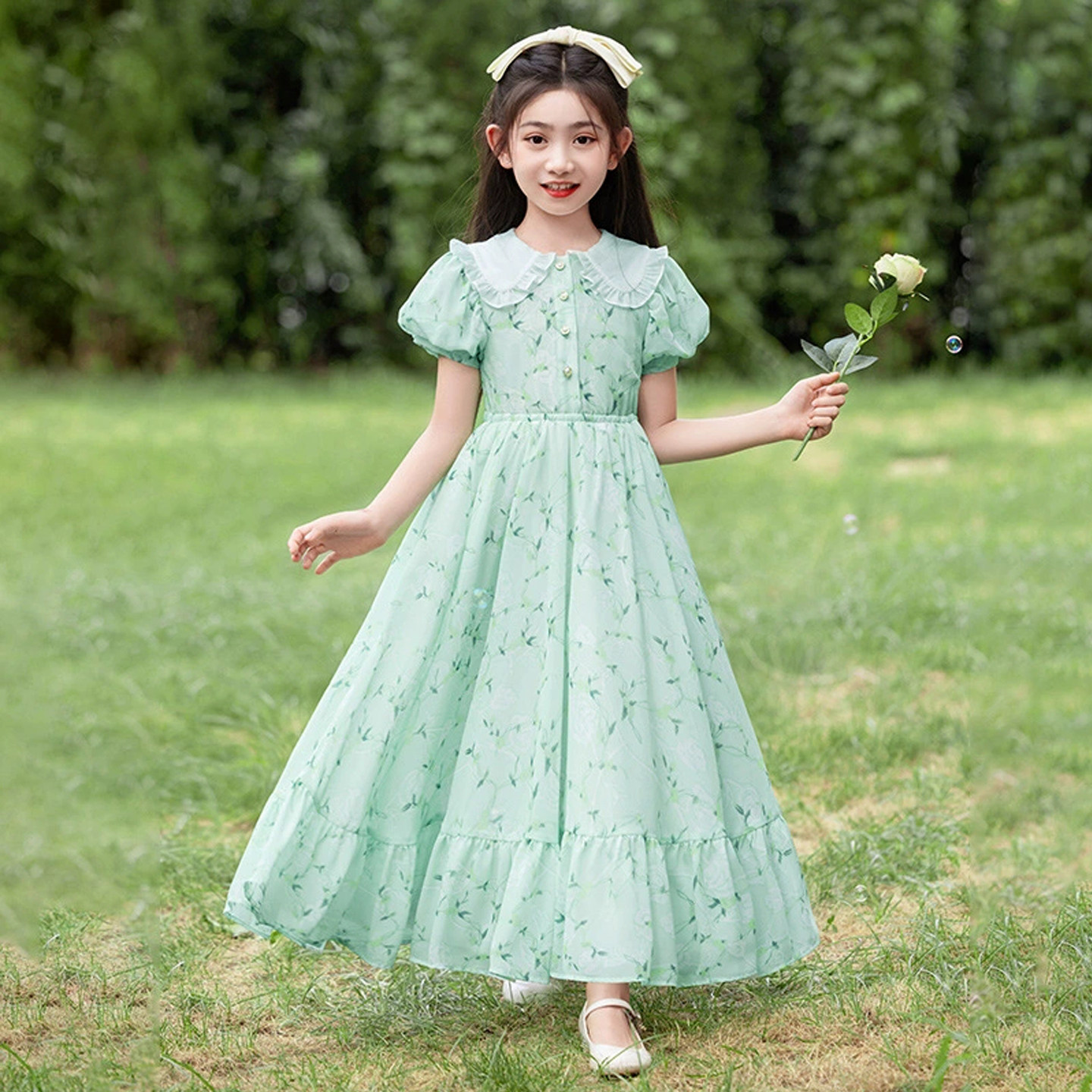 女童连衣裙夏季2026新款儿童洋气碎花公主裙小女孩夏装雪纺沙滩裙
