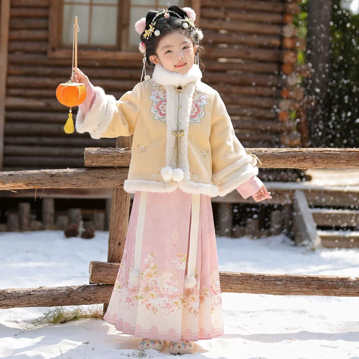 过年服女童汉服冬装2026新款儿童国风唐装加绒加厚新年拜年服套装