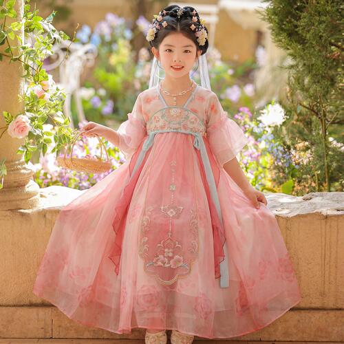 女童汉服夏季粉色襦裙古风公主裙