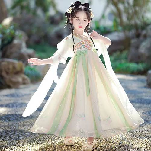 薄款夏季女童汉服短袖古装连衣裙