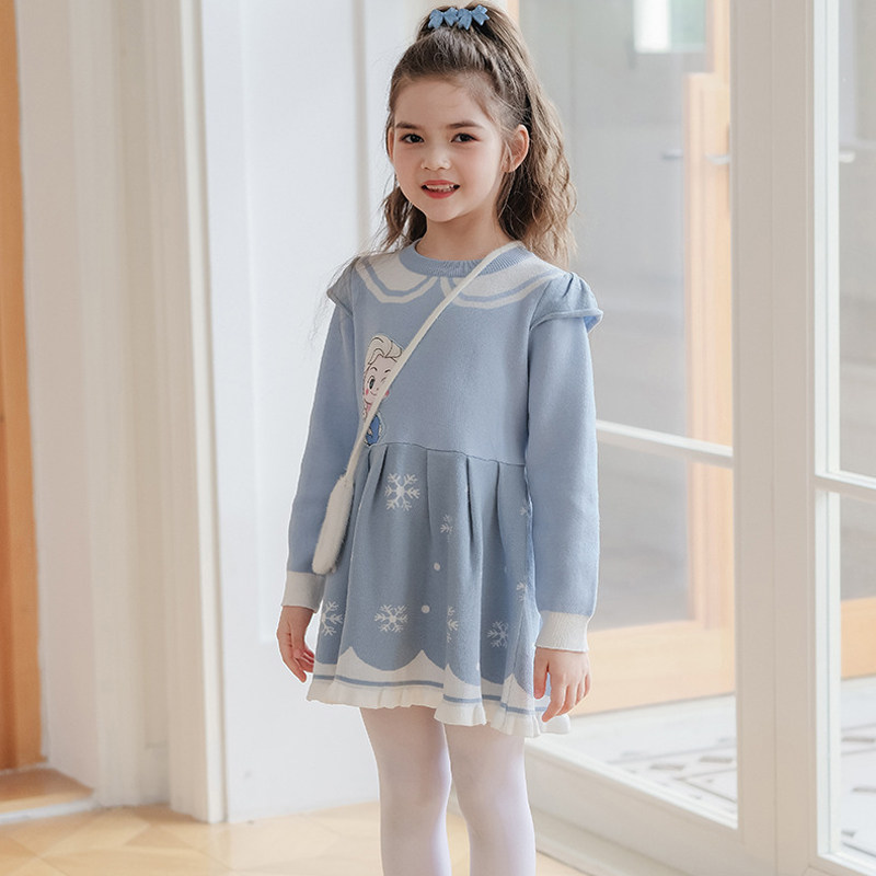 爱莎公主裙女童毛衣连衣裙春装2026新款女孩针织裙儿童艾莎毛衣裙