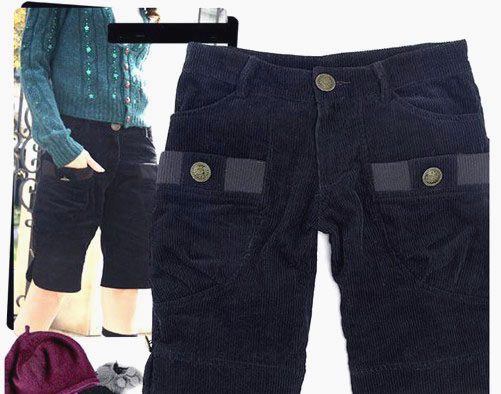 大码纯棉灯芯绒客衣都五分裤靴裤