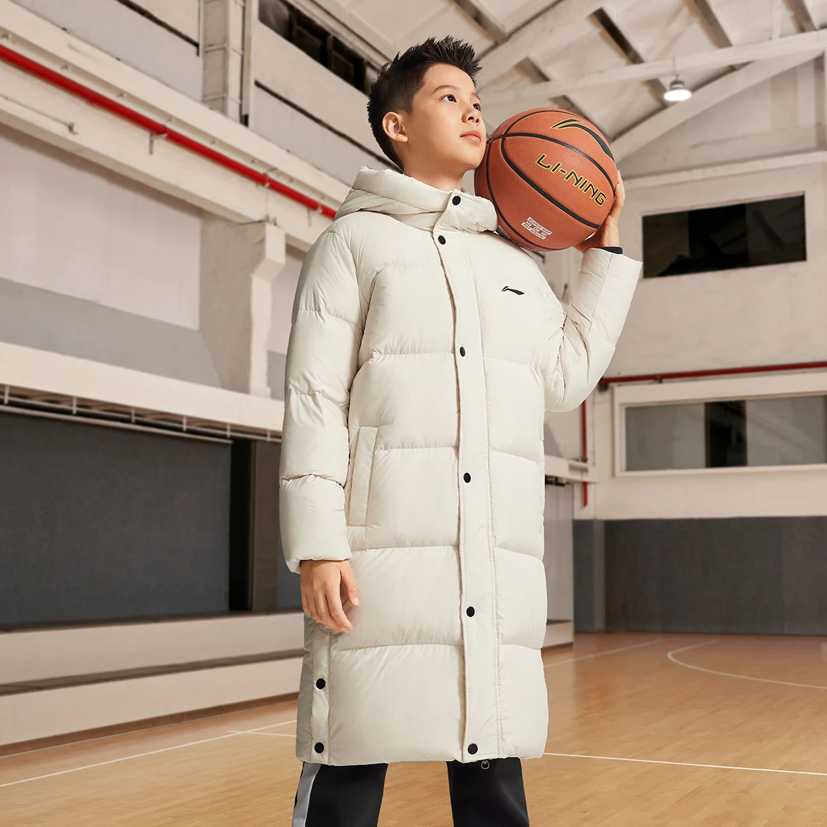 李宁男女大童宽松85%鸭绒长羽绒服YYMV141-1