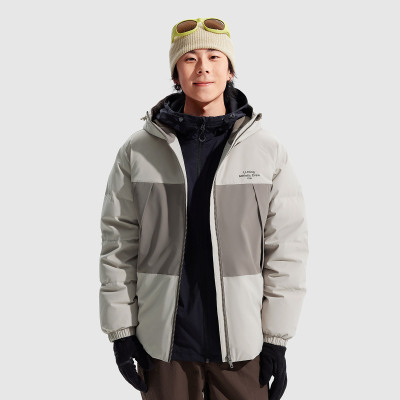 李宁健身系列男子2024新款反光撞色拼接防泼水连帽羽绒服AYMU251