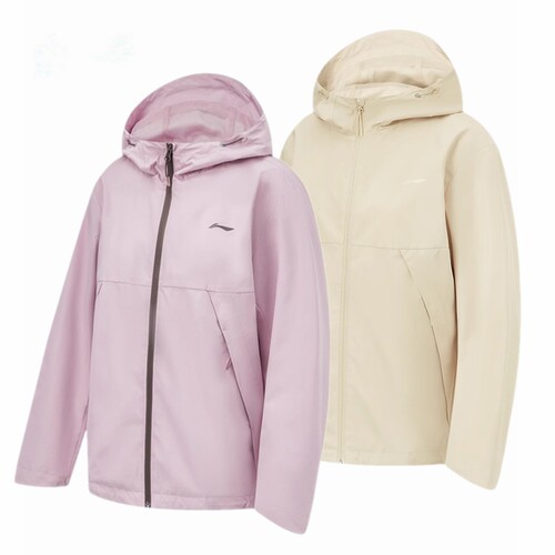 李宁风衣女防泼水透气连帽外套