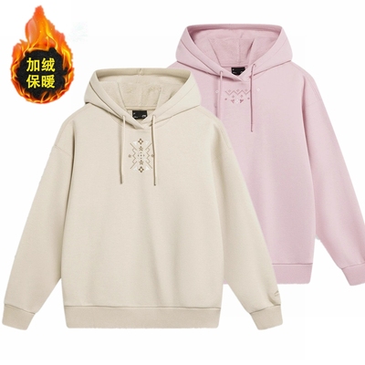 李宁加绒卫衣女连帽运动外套