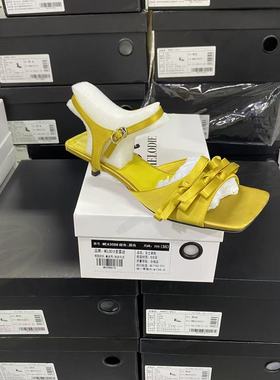 实体专柜意大利设计师轻奢品牌真丝细跟露趾气质仙女凉鞋6353黄色