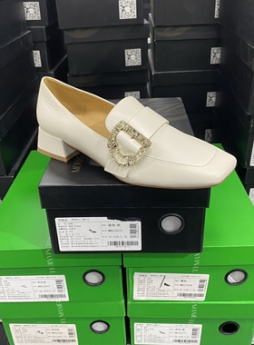 美国设计师买手高奢品牌G方头金扣方根羊皮乐福单鞋3027米白色